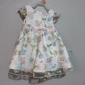 Easter Ivory Floral Embroidered Dress Set with Bow & Bloomers, Short Sleeve, 12M